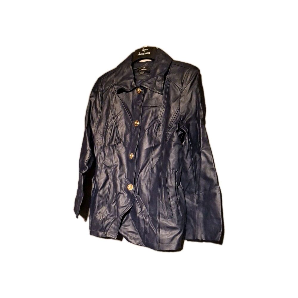 Dennis Basso Navy Blue Leather Jacket Size Large New with Tags
